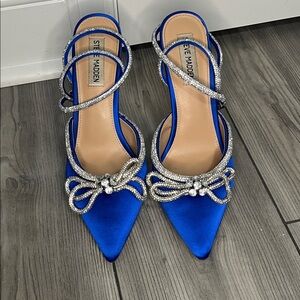 Steve Madden Viable Blue Crystal Bow Heels with Crossover Ankle